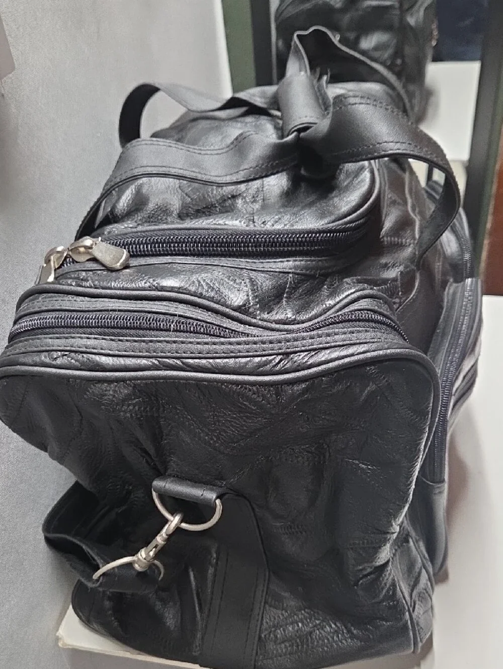 Buffalo Leather Men's Black Duffel Bag with Front And Side Organizer Pockets